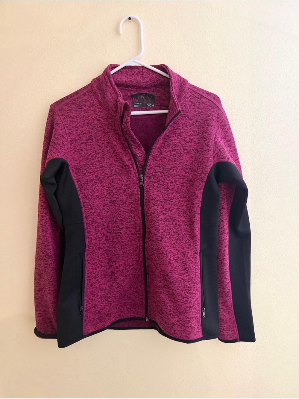 Marc New York Heathered Magenta Full-Zip Crewneck Sweater